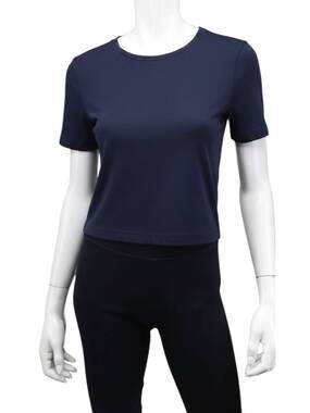 NEW CROWN JEWEL women's luxx cropped crew neck short sleeve tee in navy